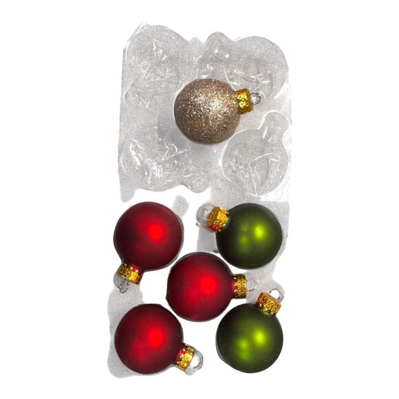 Vintage G&D Set Of 12 Mini Christmas Ornaments Glitter & Metallic Gold Red Green - Picture 6 of 10